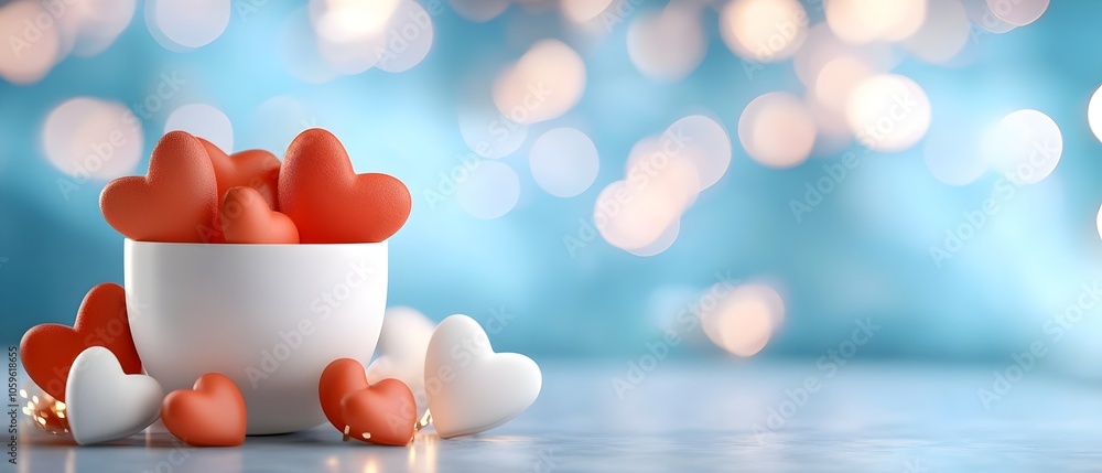 Aufkleber floating red and white heart shapes with ample blank space in the center creating a clean and romant