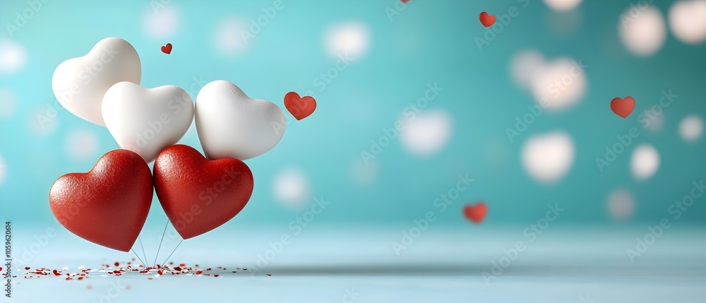 Aufkleber romantic background with floating red and white hearts creating a dreamy and serene atmosphere for v