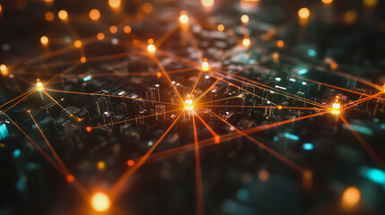 Fototapeta premium abstract professional business team people innovation connection of line from nail node to node on map background , networking concept