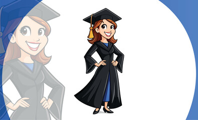 University graduate girl vector, wearing a cap and gown, end of course celebration.