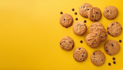 Obraz premium oatmeal chocolate chip cookies on bright background close-up with space for text
