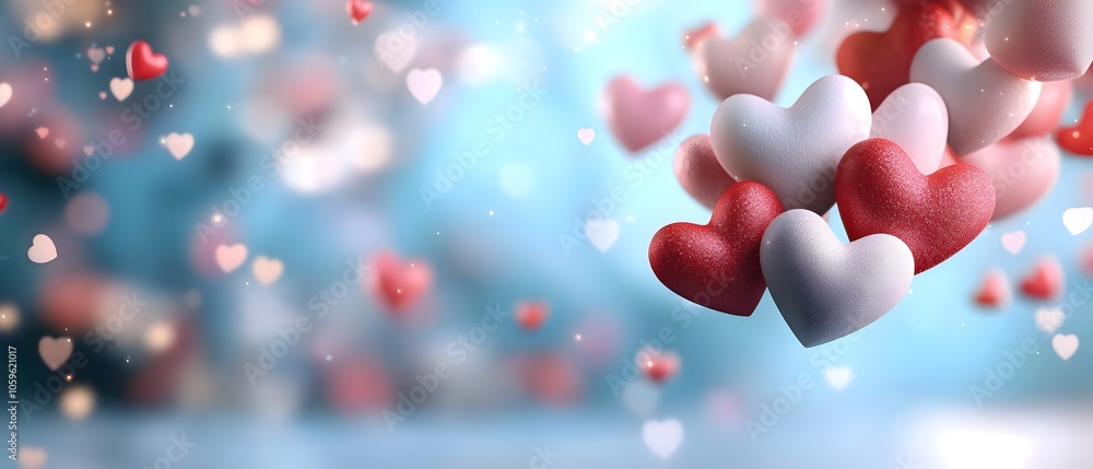 Poster soft and floating hearts in various sizes creating a clean and elegant valentine s day background wi