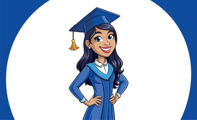 Illustration of a girl in graduation attire, in vector style, marking the end of university studies.