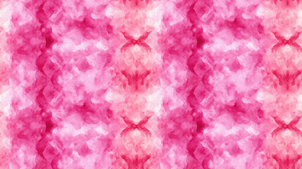 Fototapeta premium Vibrant pink geometric seamless pattern featuring watercolor tie dye and crumpled textile textures for modern fashion design