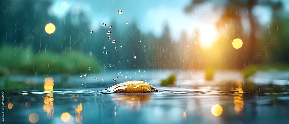 Poster captivating image showcasing dramatic lightning strikes illuminating the calm surface of a tranquil 