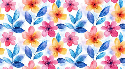 Fototapeta premium Abstract watercolor flower pattern with doodle elements seamless design suitable for textiles and wallpapers