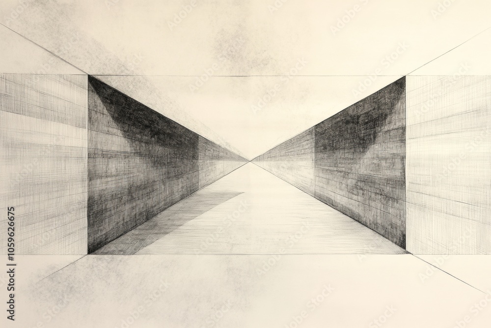Poster An abstract representation of a bridge, showcasing lines converging over water, highlighting depth and perspective in a unique style. Generative AI