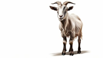 Obraz premium A realistic illustration of a standing goat with a fluffy coat and curious expression.