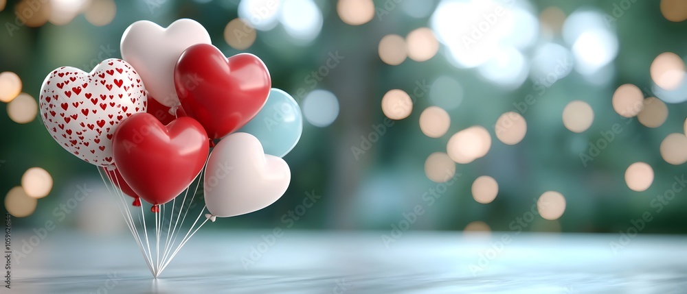 Poster soft and romantic background with heart shaped balloons gently floating in a random pattern perfect 