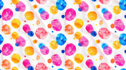 Vibrant abstract tie dye pattern featuring colorful round spots on a crisp white backdrop ideal for textile design and creative projects