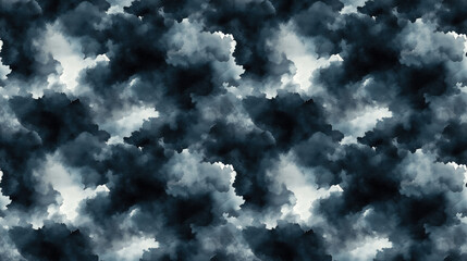 Fototapeta premium Seamless pattern of dark clouds with abstract watercolor textures ideal for textile design