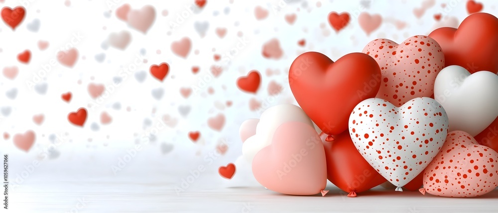 Poster captivating valentine s day background featuring an array of delicate heart shaped balloons in soft 
