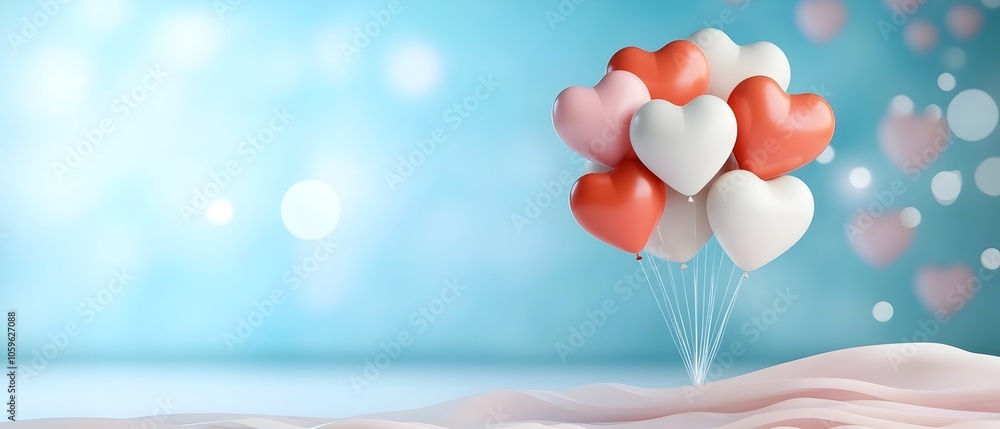 Poster gentle valentine s day background with a wave pattern of heart shaped balloons in a soft gradient co
