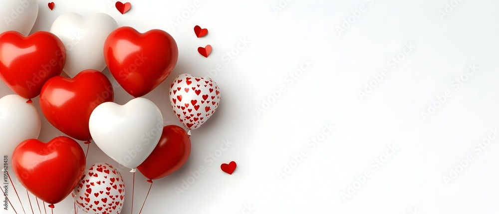 Poster delicate with heart shaped balloons arranged along the edges creating a romantic frame perfect for v