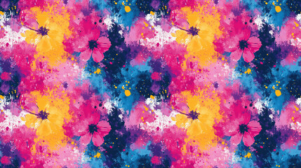 Colorful tie dye pattern featuring vibrant splashes and floral designs ideal for modern fashion textiles