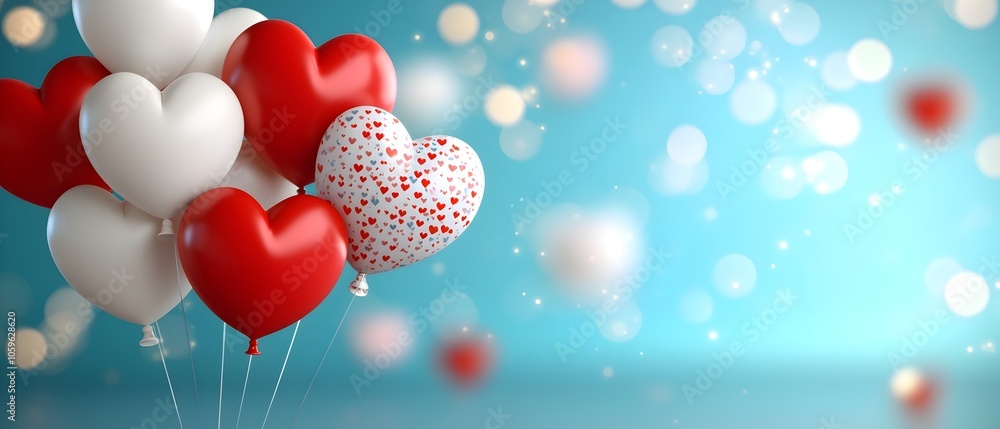 Poster romantic heart shaped balloons floating in a gentle pattern on a soft gradient background perfect fo