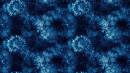 Fototapeta premium Indigo tie dye seamless pattern featuring colorful spots and artistic textures perfect for fabric design fashion backgrounds textiles