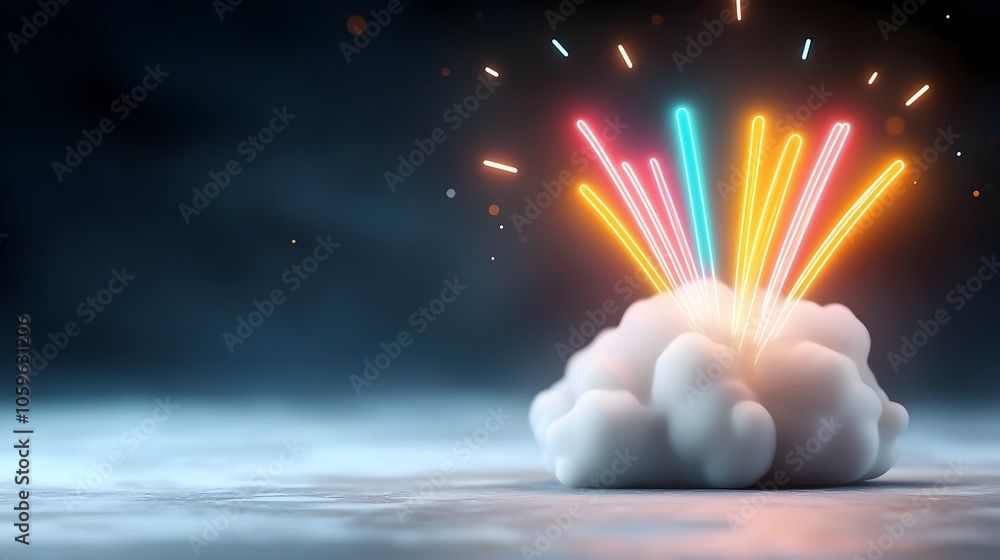 Poster dazzling display of vibrant neon colored fireworks exploding across the night sky creating a captiva