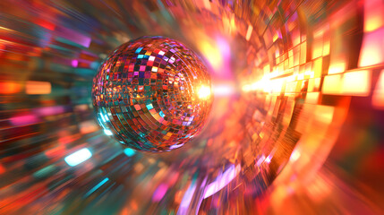 Fototapeta premium bola de discoteca bola disco brillante y divertida colorida efecto estilo retro para el entretenimiento
