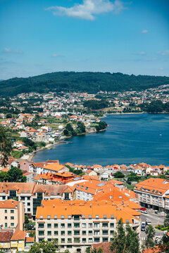 Panorama of Combarro coastal town with red rooftops by the sea