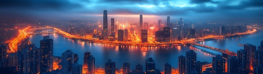 Fototapeta premium Tech savvy city, modern high-tech society