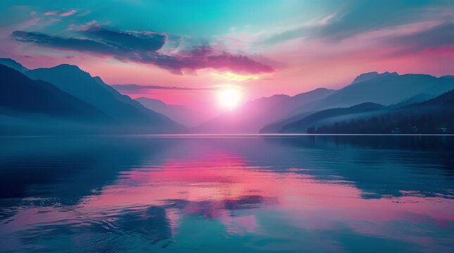 Stunning fantasy lake at sunset with vibrant colors and enchanting reflections on the water
Seamless looping 4k time-lapse virtual video animation Generated AI