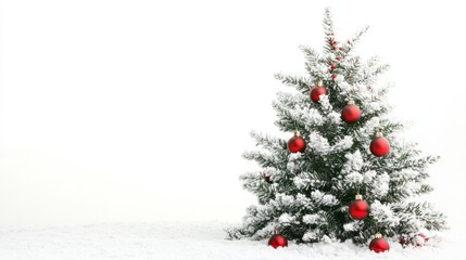 Obraz premium small snowy christmas tree isolated on white