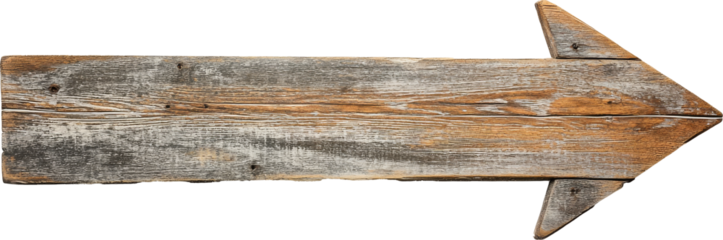 Wooden arrow sign with rustic texture on transparent background