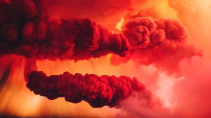 A captivating view of thick, swirling red clouds illuminated by a vibrant orange glow, creating a dramatic and fiery atmosphere that evokes a sense of intensity.