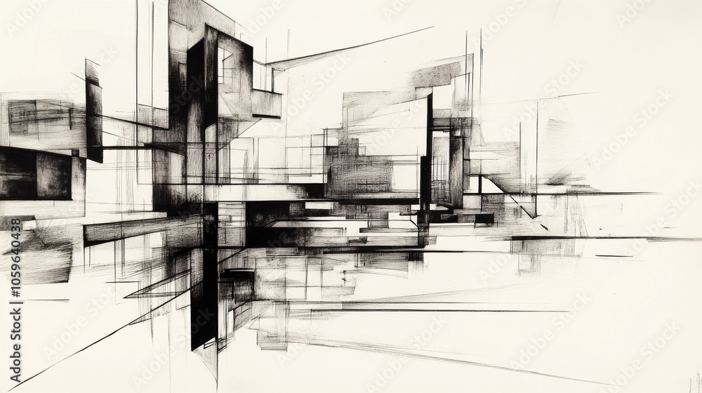 Poster Dynamic lines and shapes create a striking representation of urban environments, capturing the essence of city architecture and design. Generative AI