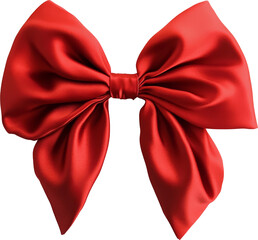 Red satin bow on a transparent background, festive decoration concept