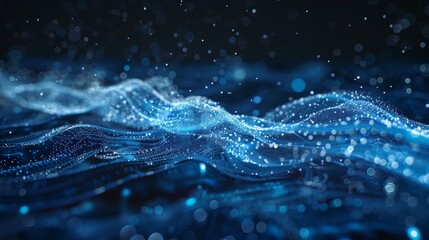 Naklejka premium Abstract digital wave of glowing particles flowing in cyberspace, representing future technology, innovation, and digitalization