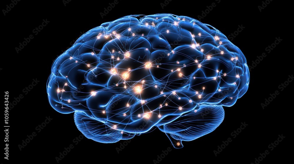 Aufkleber 3d rendering of a human brain with glowing neurons, symbolizing neural activity and interconnectedne