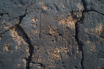 Black and brown rock with a lot of cracks and holes