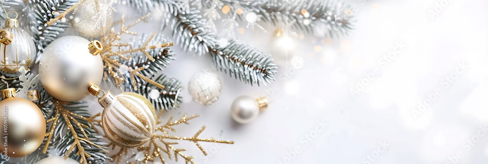 Fototapete elegant white and gold merry christmas background with christmas element and empty copy space. new y
