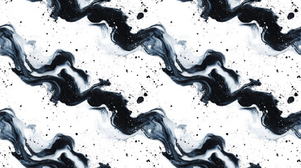 Seamless black and white watercolor abstract pattern featuring flowing paint and blurry strokes ideal for visit card design