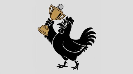 Obraz premium Cute Chicken Lifting Trophy - Cartoon Vector Silhouette Icon Generative aI