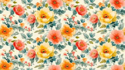 Obraz premium Vintage watercolor flower seamless pattern vibrant spring and summer design for fashion prints and wedding decor