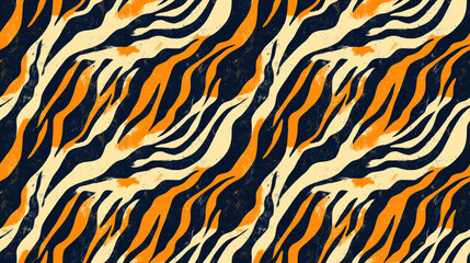 Fototapeta premium Hand drawn illustration of a seamless zebra print pattern featuring bold stripes and textured details for textile design