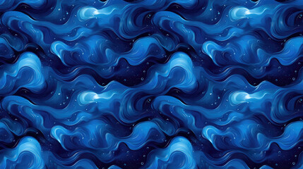 Fototapeta premium Seamless pattern of fluid liquid art featuring vibrant blue acrylic paint swirling underwater ideal for digital designs and wallpapers