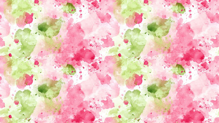 Fototapeta premium Vibrant pink and green watercolor splashes creating a seamless pattern ideal for textile design and artistic backgrounds
