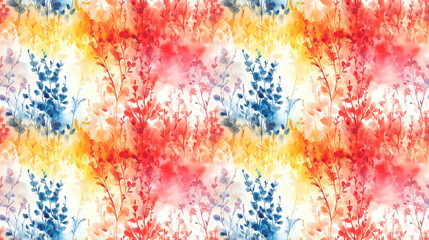 Fototapeta premium Colorful watercolor pattern featuring an abstract spring field perfect for textile design and creative projects
