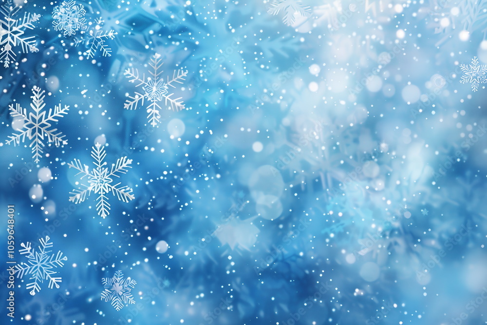 Poster horizontal banner with snowflakes with empty copy space. background of light blue with snowflakes, c