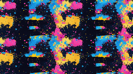 Seamless design featuring a colorful paint splatter letter E ideal for creative backgrounds and educational materials