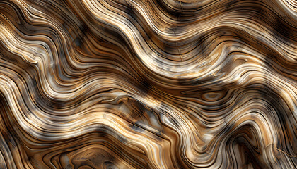 Fototapeta premium Abstract wavy pattern in warm brown and gold tones, creating a sense of fluidity and movement.