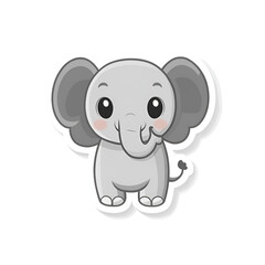 Obraz premium Adorable cartoon elephant sticker icon - standing tall with a friendly smile. It has big ears, big eyes, and a cute little tail. The elephant looks happy and ready to play!