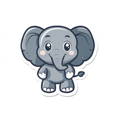 Obraz premium Cute Cartoon Elephant Sticker Icon Drawing with Big Smile and Happy Expression - Perfect for children's designs, educational materials, or animal-themed projects.