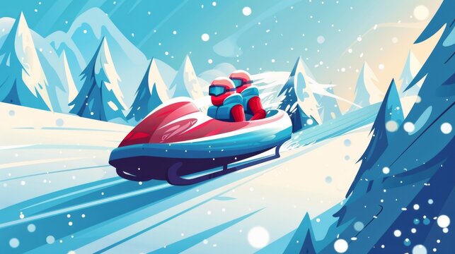 Exciting Bobsledding Adventure in Snowy Alpine Winter Landscape