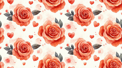 Watercolor seamless pattern featuring air roses and hearts perfect for festive decor and design