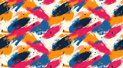Vibrant abstract seamless pattern featuring bold colorful paint strokes ideal for textile design and artistic backgrounds